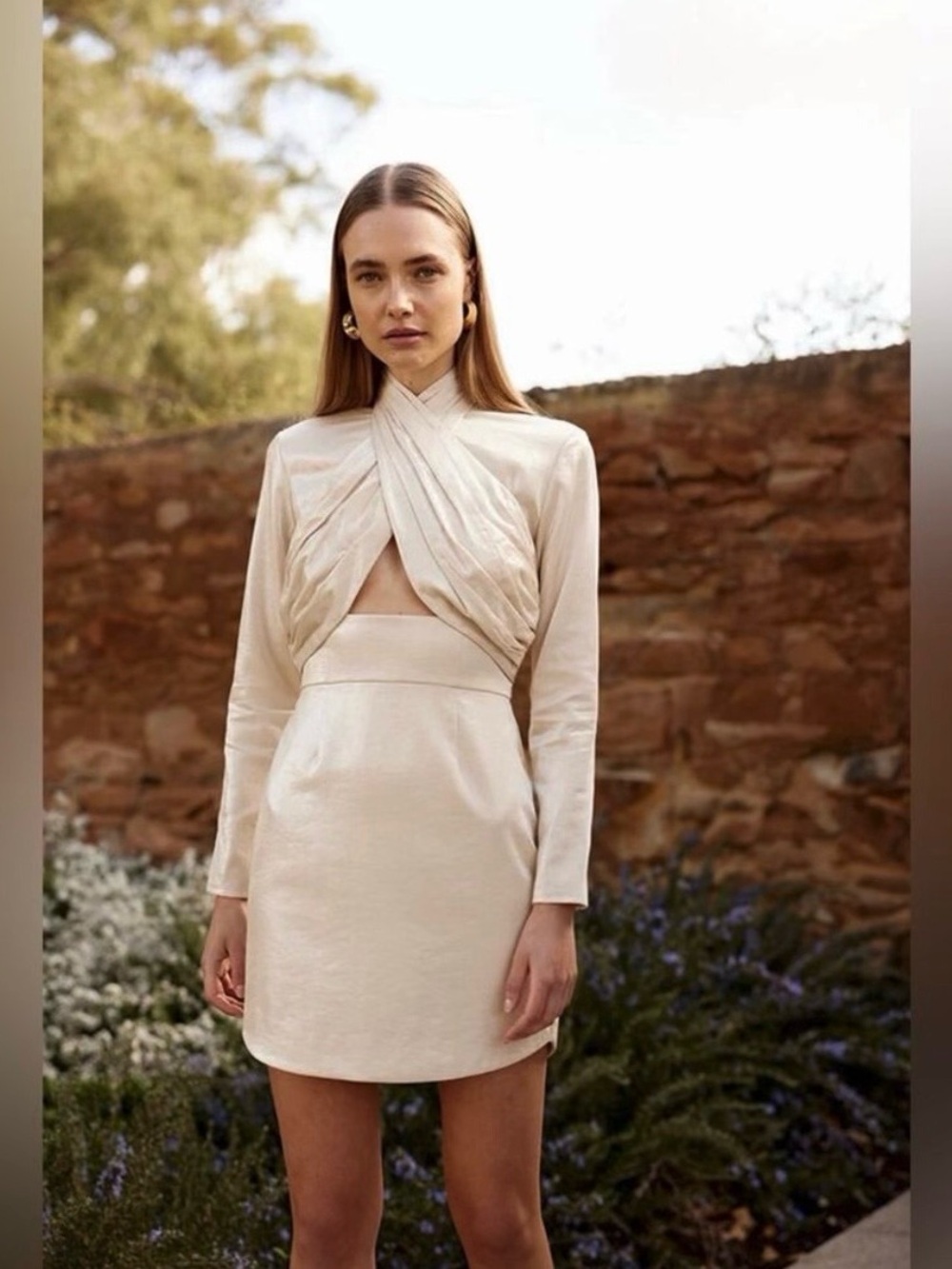 KEEPSAKE the Label Cream Long-Sleeve Cross-Front Mini Dress